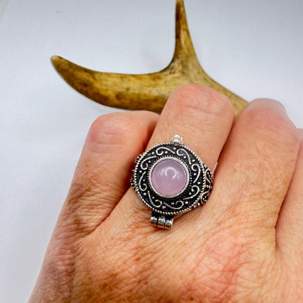 Vintage Silver Bronze Poison Ring | Rose Quartz | Statement Ring