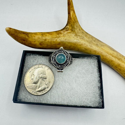 Vintage Silver Bronze Poison Ring Blue Chalcedony Statement Ring
