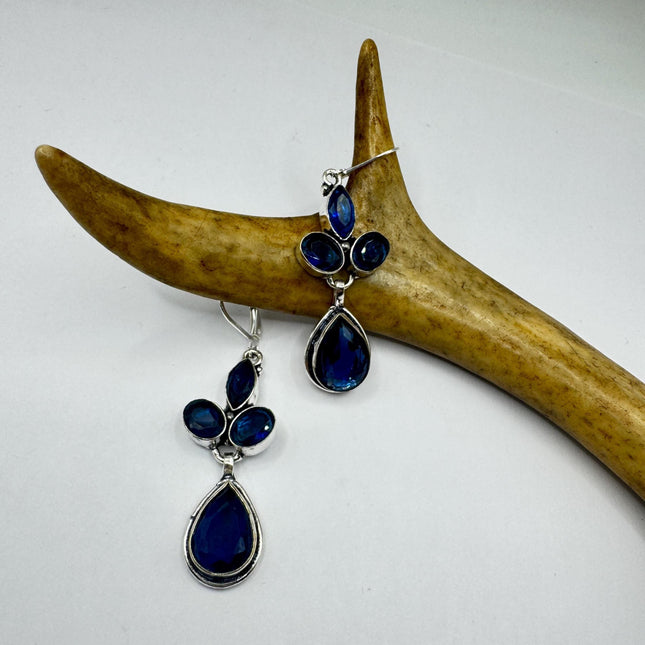 Vintage Cobalt Blue Glass Silver Earrings | 925 sterling Silver Lever Backs
