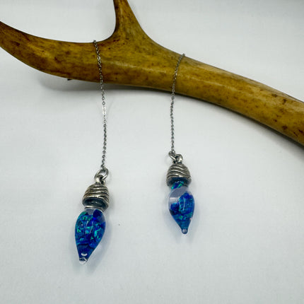 Vintage Black Fire Floating Opal Earrings 925 Sterling Silver Threader backs