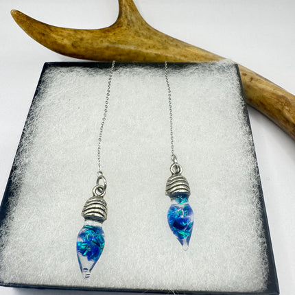 Vintage Black Fire Floating Opal Earrings 925 Sterling Silver Threader backs