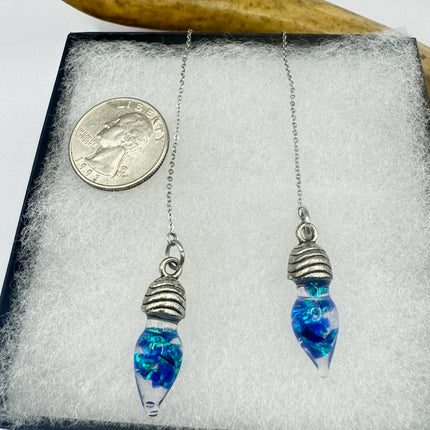 Vintage Black Fire Floating Opal Earrings 925 Sterling Silver Threader backs