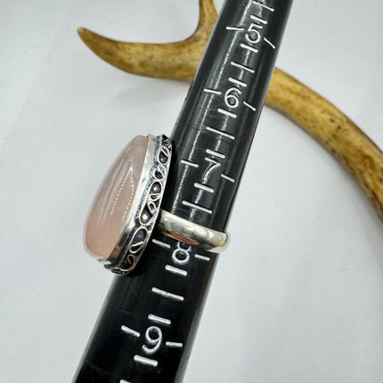 Vintage Rose Quartz Ring: Silver Bronze Boho Statement Ring