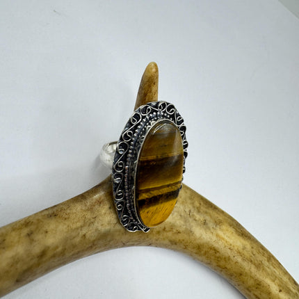 Vintage Chunky Tigers Eye Cocktail Ring - Statement Band