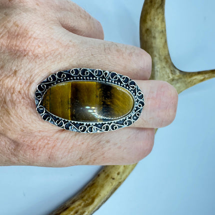 Vintage Chunky Tigers Eye Cocktail Ring - Statement Band