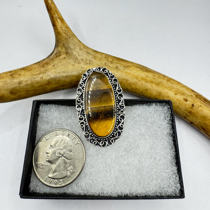 Vintage Chunky Tigers Eye Cocktail Ring - Statement Band