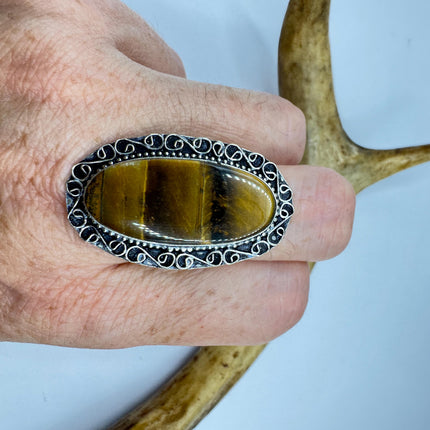 Vintage Chunky Tigers Eye Cocktail Ring - Statement Band