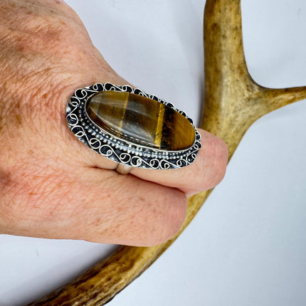 Vintage Chunky Tigers Eye Cocktail Ring - Statement Band
