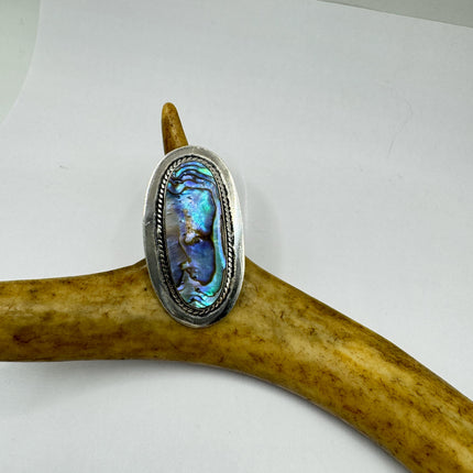 Vintage Abalone Statement Ring - White Bronze, Size 7