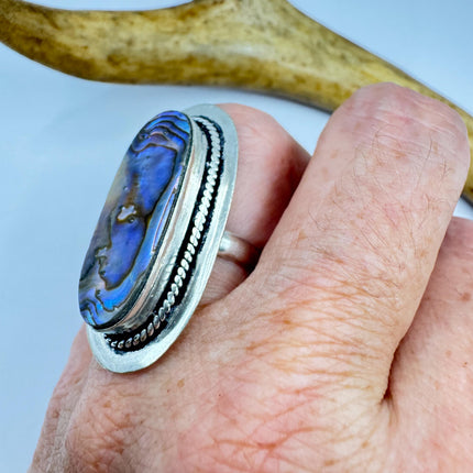 Vintage Abalone Statement Ring - White Bronze, Size 7