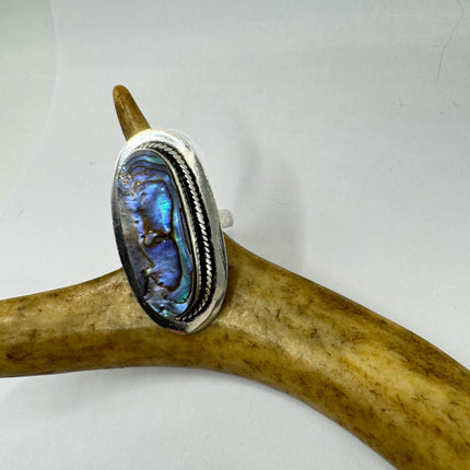 Vintage Abalone Statement Ring - White Bronze, Size 7