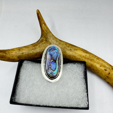 Vintage Abalone Statement Ring - White Bronze, Size 7