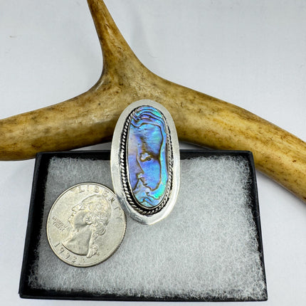 Vintage Abalone Statement Ring - White Bronze, Size 7