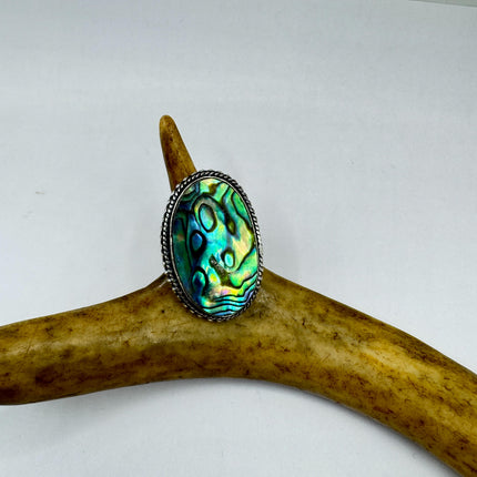 Vintage Abalone Statement Ring - White Bronze, Size 7