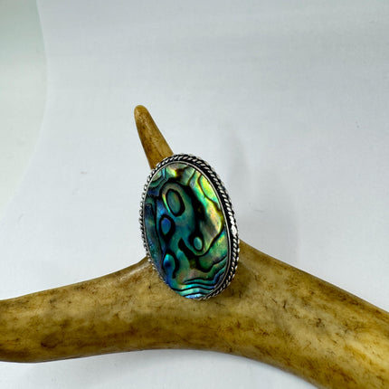 Vintage Abalone Statement Ring - White Bronze, Size 7