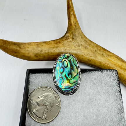 Vintage Abalone Statement Ring - White Bronze, Size 7