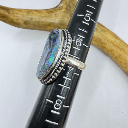 Vintage Abalone Statement Ring - White Bronze, Size 7