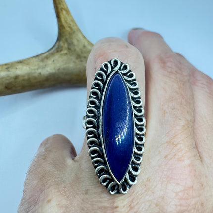Vintage Boho Blue lapis lazuli Ring Band chunky cocktail ring
