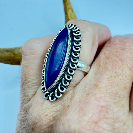 Vintage Boho Blue lapis lazuli Ring Band chunky cocktail ring