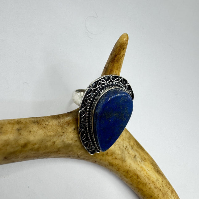 Vintage Boho Blue lapis lazuli Ring Band chunky cocktail ring