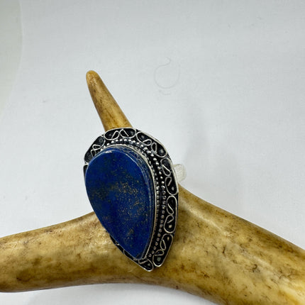Vintage Boho Blue lapis lazuli Ring Band chunky cocktail ring