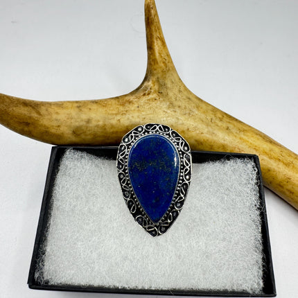Vintage Boho Blue lapis lazuli Ring Band chunky cocktail ring