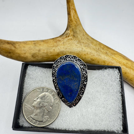 Vintage Boho Blue lapis lazuli Ring Band chunky cocktail ring