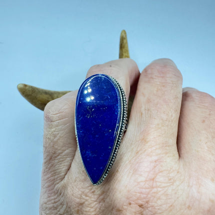 Vintage Boho Blue lapis lazuli Ring Band chunky cocktail ring