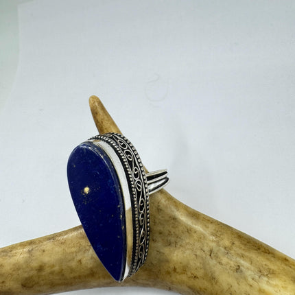 Vintage Boho Blue lapis lazuli Ring Band chunky cocktail ring