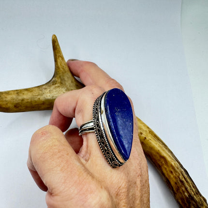 Vintage Boho Blue lapis lazuli Ring Band chunky cocktail ring