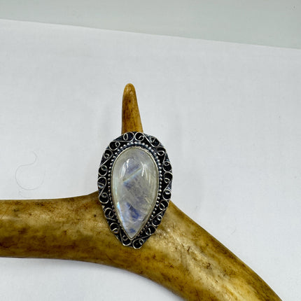 Vintage Rainbow Moonstone Ring Band - Antique Style Design