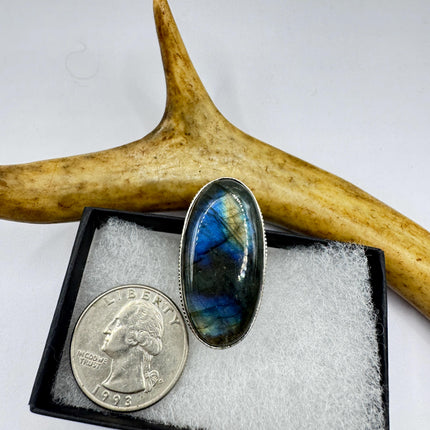 Vintage Chunky Rainbow Labradorite Cocktail Ring - Statement Band