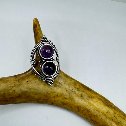 Vintage Purple Amethyst Cocktail Ring Silver Statement Ring
