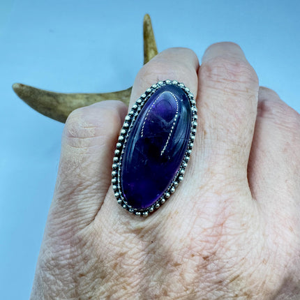 Vintage Purple Amethyst Cocktail Ring Silver Statement Ring