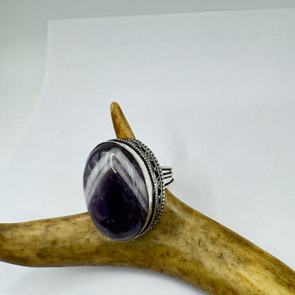 Vintage Purple Amethyst Cocktail Ring Silver Statement Ring
