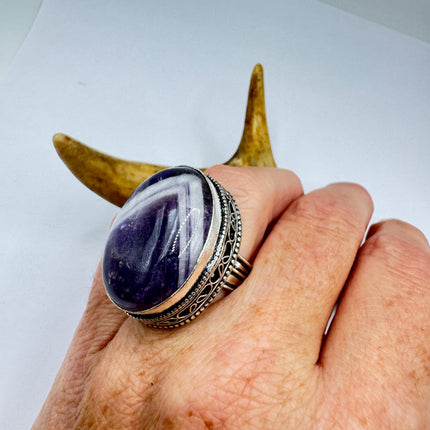 Vintage Purple Amethyst Cocktail Ring Silver Statement Ring