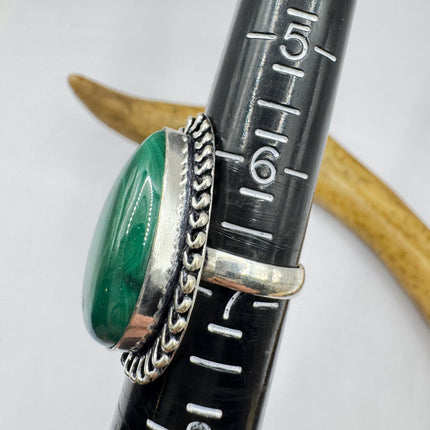 Vintage Silver Bronze Ring: Green Malachite Statement Jewelry