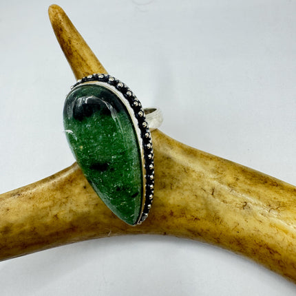 Vintage Green Ruby Zoisite Statement Jewelry Silver Bronze Ring