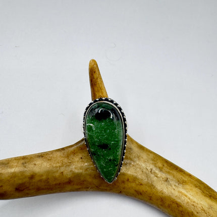 Vintage Green Ruby Zoisite Statement Jewelry Silver Bronze Ring