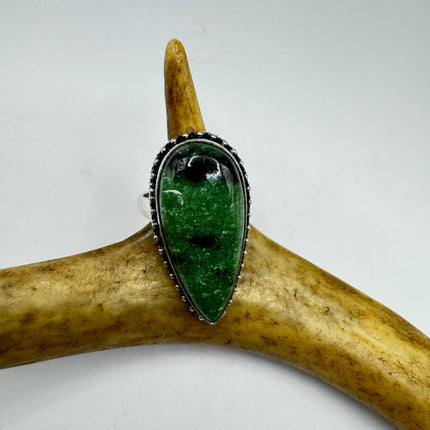Vintage Green Ruby Zoisite Statement Jewelry Silver Bronze Ring