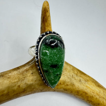 Vintage Green Ruby Zoisite Statement Jewelry Silver Bronze Ring