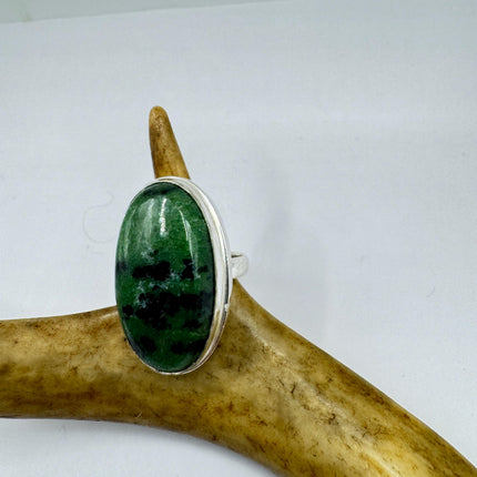 Vintage Green Ruby Zoisite Statement Jewelry Silver Bronze Ring