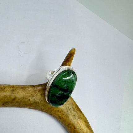 Vintage Green Ruby Zoisite Statement Jewelry Silver Bronze Ring