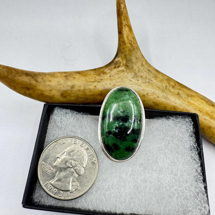 Vintage Green Ruby Zoisite Statement Jewelry Silver Bronze Ring