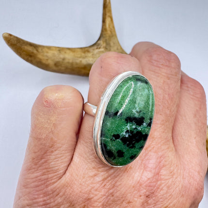 Vintage Green Ruby Zoisite Statement Jewelry Silver Bronze Ring