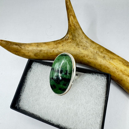 Vintage Green Ruby Zoisite Statement Jewelry Silver Bronze Ring