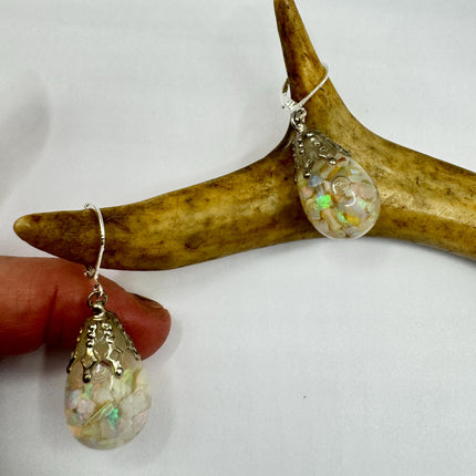 Vintage Pink Fire Floating Opal Earrings 925 Sterling Silver Lever backs