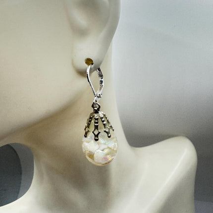 Vintage Pink Fire Floating Opal Earrings 925 Sterling Silver Lever backs