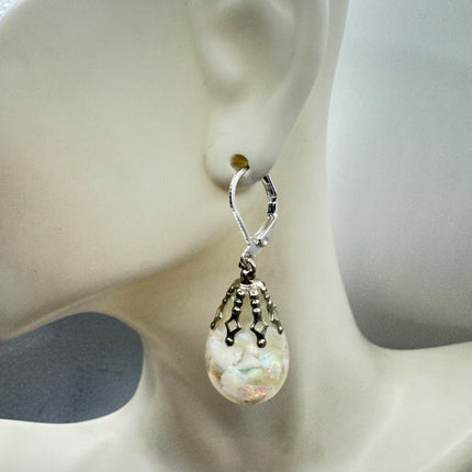 Vintage Pink Fire Floating Opal Earrings 925 Sterling Silver Lever backs