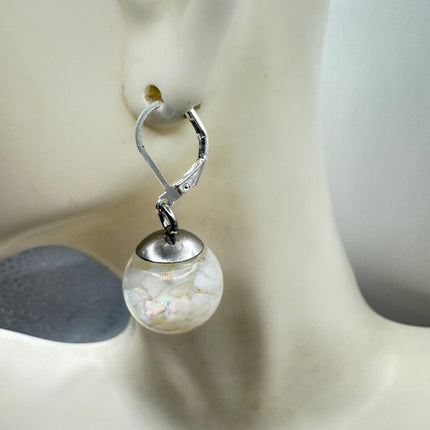 Vintage White Fire Floating Opal Earrings 925 Sterling Silver Lever backs